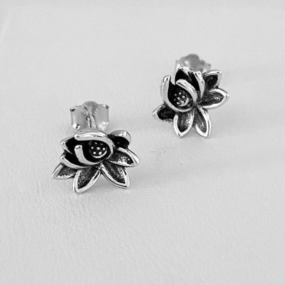Sterling Silver Blooming Lotus Earrings, Flower Earrings, Spirit Flowers - Picture 7 of 9
